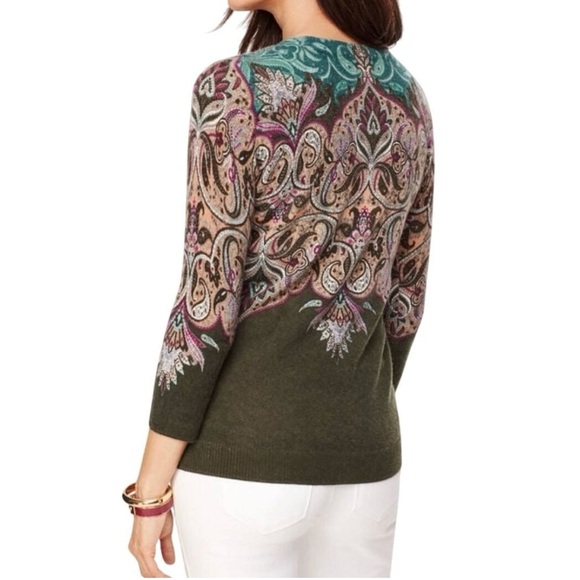 Talbots Audrey Pure Cashmere Sweater Paisley 3/4 Length Sleeves - Picture 4 of 11